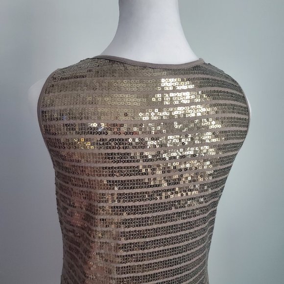 Metallic Taupe Gold Sequined Tank Top Holiday Office Party GNO Club Festival MED - Picture 8 of 10
